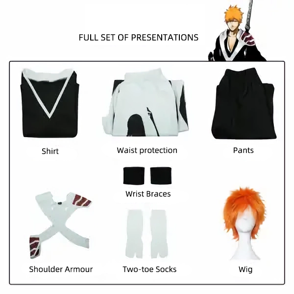 Kurosaki Ichigo Shihakushō Cosplay Costume Full Set BLEACH: Thousand-Year Blood War
