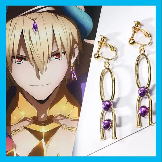 King of Heroes Gilgamesh Golden Earrings Ear Clips Drop Cosplay FGO Absolute Demonic Front: Babylonia Earrings Golden Ki-FGO, Props - MoonCos