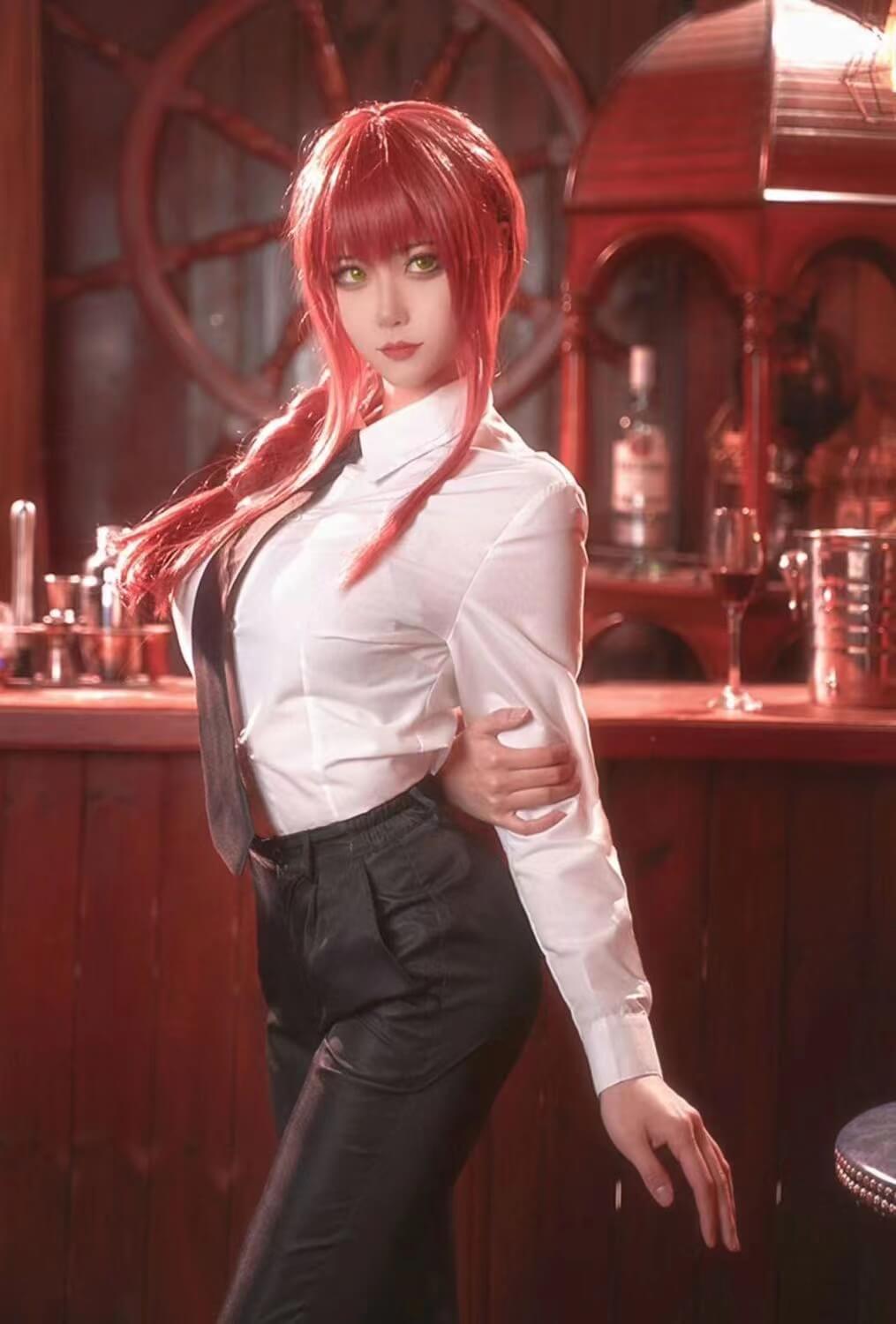 Makima Cosplay Costume Anime Chainsaw Man Control Devil Cos Black suit Red Wig-Chainsaw Man, New Arrivals - MoonCos