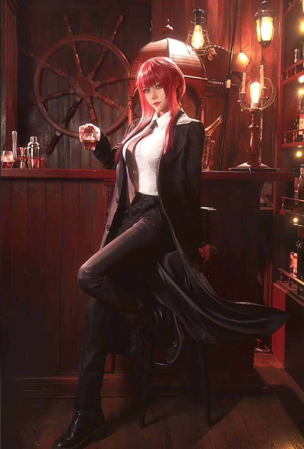 Makima Cosplay Costume Anime Chainsaw Man Control Devil Cos Black suit Red Wig-Chainsaw Man, New Arrivals - MoonCos