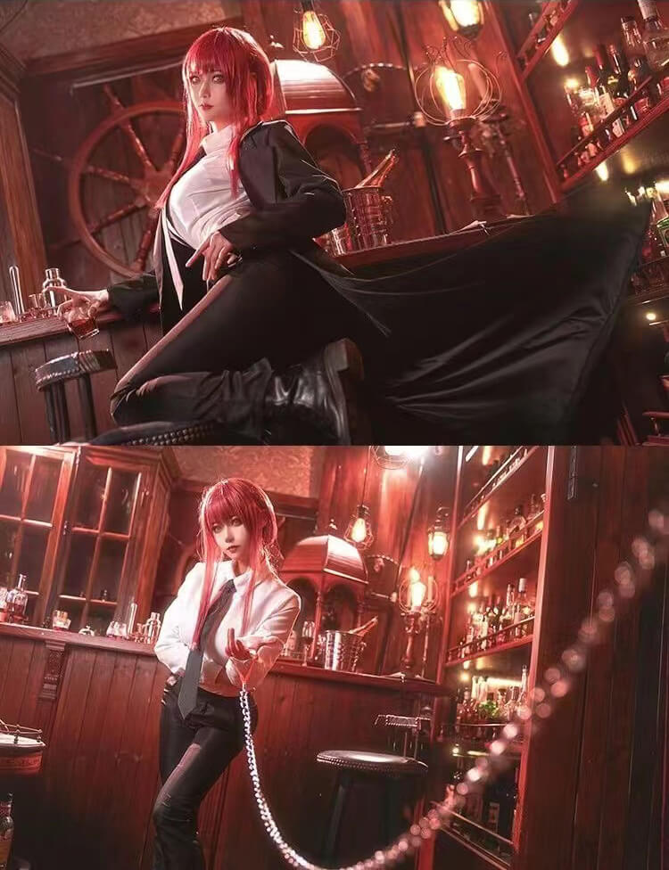 Makima Cosplay Costume Anime Chainsaw Man Control Devil Cos Black suit Red Wig-Chainsaw Man, New Arrivals - MoonCos