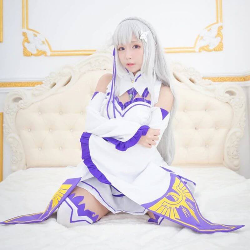 Emilia Cosplay Costume Full set Anime Re Zero Starting Life in Another World Kawaii Emilia Dress Wig Cloak Lady's Ball Dresses Gift-Emilia, Re:zero - MoonCos