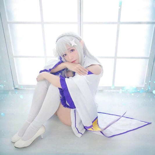 Emilia Cosplay Costume Full set Anime Re Zero Starting Life in Another World Kawaii Emilia Dress Wig Cloak Lady's Ball Dresses Gift-Emilia, Re:zero - MoonCos