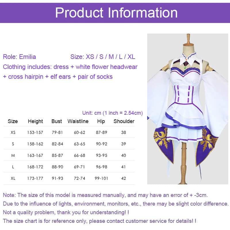 Emilia Cosplay Costume Full set Anime Re Zero Starting Life in Another World Kawaii Emilia Dress Wig Cloak Lady's Ball Dresses Gift-Emilia, Re:zero - MoonCos
