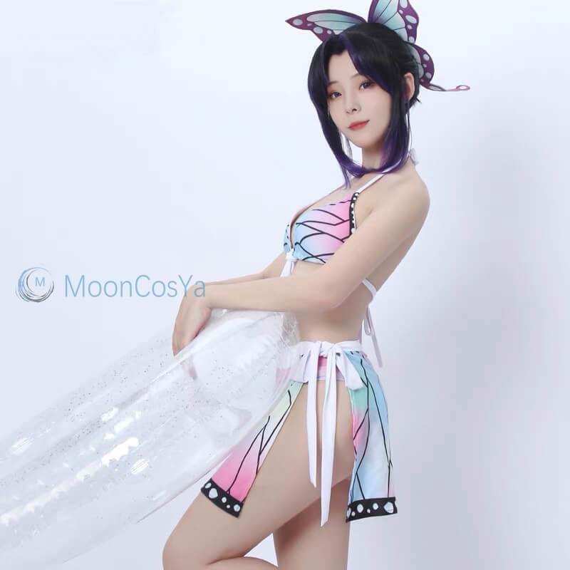 Shinobu Kocho Swimsuit Demon Slayer Cos Bikini Anime Sexy Swimsuit Mushi Bashira Kocho Shinobu Cosplay Costume Full Set-Demon Slayer, Featured Collection, New Arrivals - MoonCos