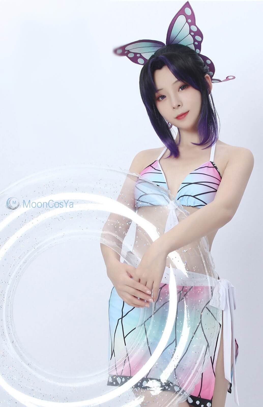 Shinobu Kocho Swimsuit Demon Slayer Cos Bikini Anime Sexy Swimsuit Mushi Bashira Kocho Shinobu Cosplay Costume Full Set-Demon Slayer, Featured Collection, New Arrivals - MoonCos