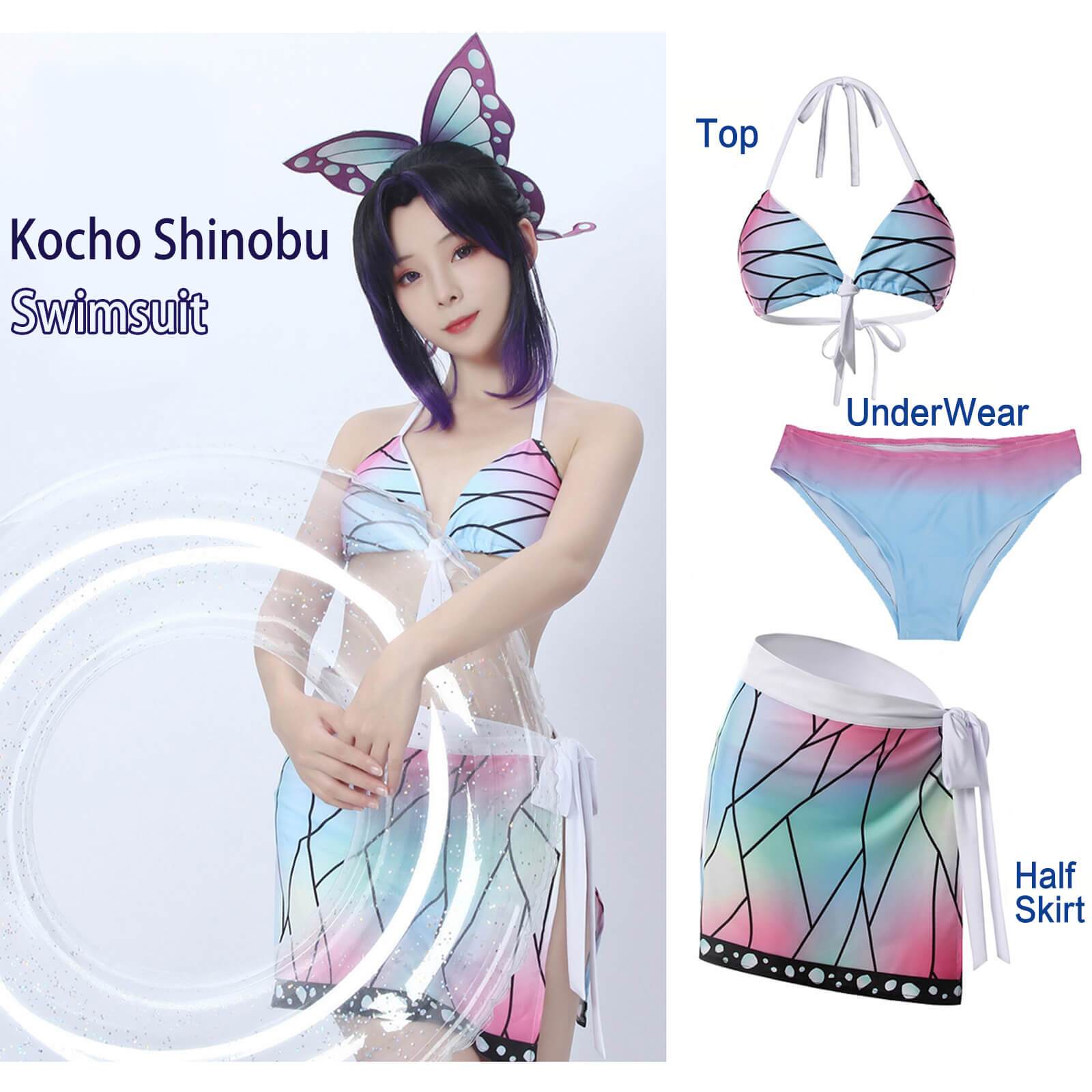 Shinobu Kocho Swimsuit Demon Slayer Cos Bikini Anime Sexy Swimsuit Mushi Bashira Kocho Shinobu Cosplay Costume Full Set-Demon Slayer, Featured Collection, New Arrivals - MoonCos