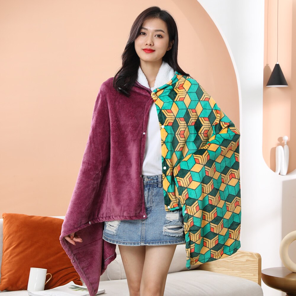 Tomioka Giyuu Cosplay Cloak Cape Anime Demon Slayer Hoodie Christmas Gift Blanket Rengoku Kyoujurou Plush Flannel Anime Blanket-Demon SLayer - MoonCos