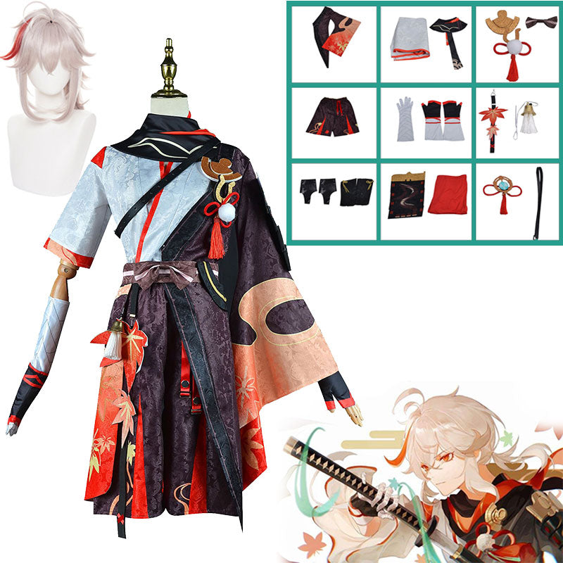 Kaedehara Kazuha Cosplay Costume Genshin Impact Cos Carnival Samurai Costume Set Wig Red Glasses-Genshin Impact - MoonCos