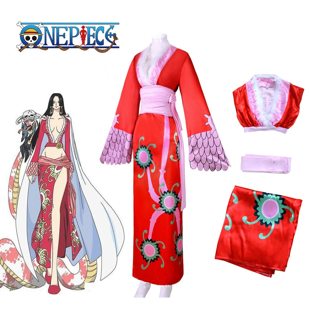 Boa Hancock Cosplay Costume Anime One Piece Outfit Empire Red Kimono D –  MoonCos