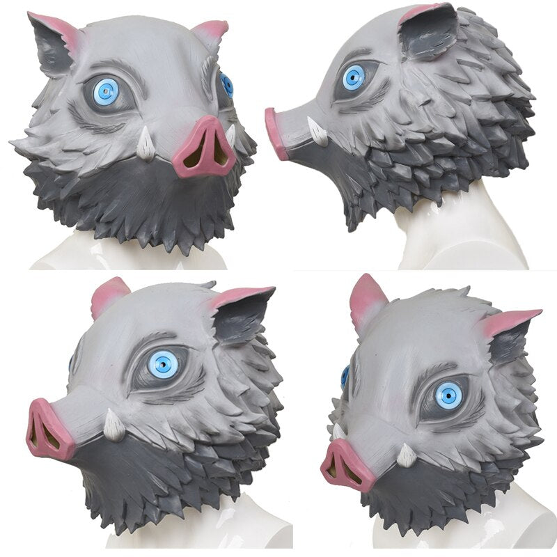 Hashibira Inosuke Cosplay Costume Pig Silicone Mask Anime Demon Slayer Outfit Kimetsu no Yaiba Black Socks Sandals-Demon SLayer - MoonCos