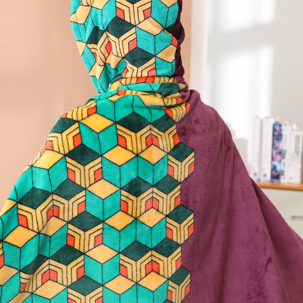 Tomioka Giyuu Cosplay Cloak Cape Anime Demon Slayer Hoodie Christmas Gift Blanket Rengoku Kyoujurou Plush Flannel Anime Blanket-Demon SLayer - MoonCos