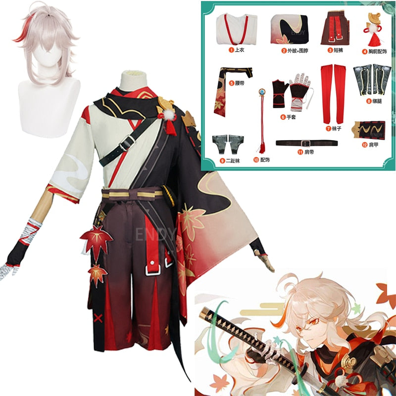 Kaedehara Kazuha Cosplay Costume Genshin Impact Cos Carnival Samurai Costume Set Wig Red Glasses-Genshin Impact - MoonCos