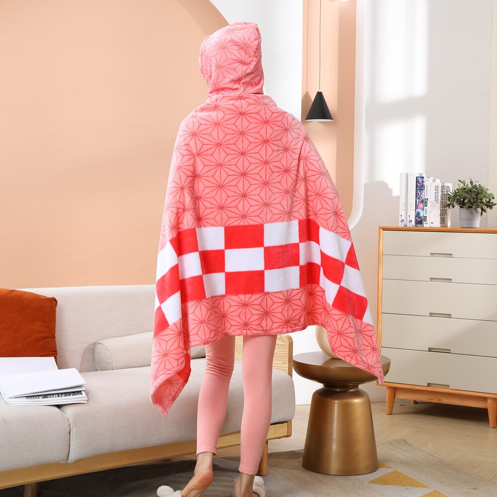 Tomioka Giyuu Cosplay Cloak Cape Anime Demon Slayer Hoodie Christmas Gift Blanket Rengoku Kyoujurou Plush Flannel Anime Blanket-Demon SLayer - MoonCos