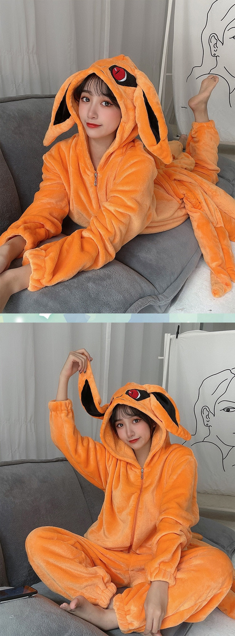 Uzumaki Kurama Kyuubi Fox Cosplay Costume Pajamas Kigurumi Adult Unisex Anime Sleepwear Flannel Jumpsuit Naruto-Featured Collection, Naruto - MoonCos