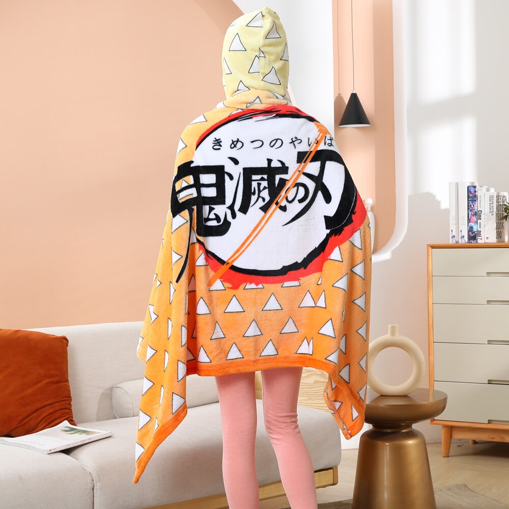 Tomioka Giyuu Cosplay Cloak Cape Anime Demon Slayer Hoodie Christmas Gift Blanket Rengoku Kyoujurou Plush Flannel Anime Blanket-Demon SLayer - MoonCos