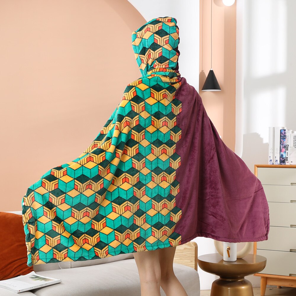 Tomioka Giyuu Cosplay Cloak Cape Anime Demon Slayer Hoodie Christmas Gift Blanket Rengoku Kyoujurou Plush Flannel Anime Blanket-Demon SLayer - MoonCos