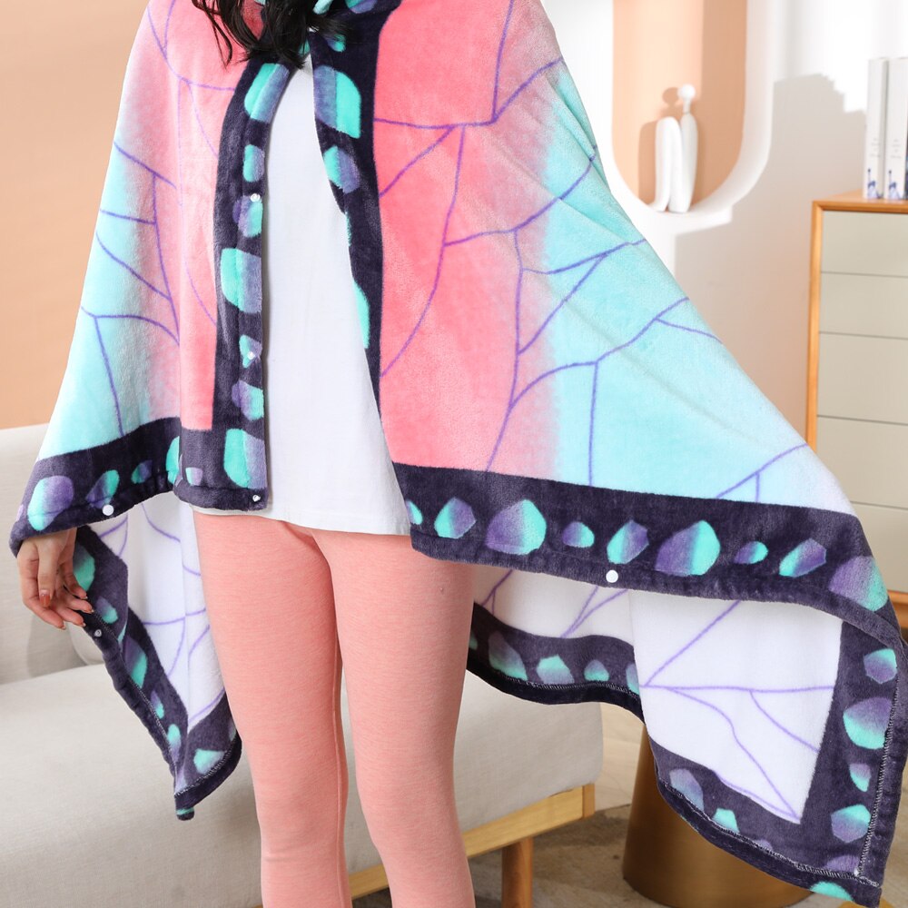 Tomioka Giyuu Cosplay Cloak Cape Anime Demon Slayer Hoodie Christmas Gift Blanket Rengoku Kyoujurou Plush Flannel Anime Blanket-Demon SLayer - MoonCos