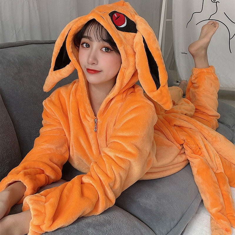 Uzumaki Kurama Kyuubi Fox Cosplay Costume Pajamas Kigurumi Adult Unisex Anime Sleepwear Flannel Jumpsuit Naruto-Featured Collection, Naruto - MoonCos