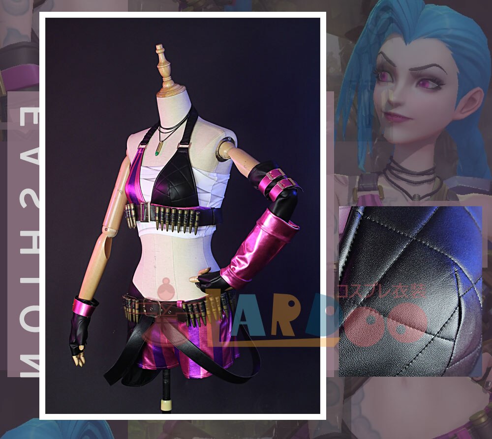 Jinx Cosplay Costume League of Legends Game Cos Jinx Outfit Anime Women Sexy Leather Cool Costume Clothes-League of Legends, New Arrivals - MoonCos