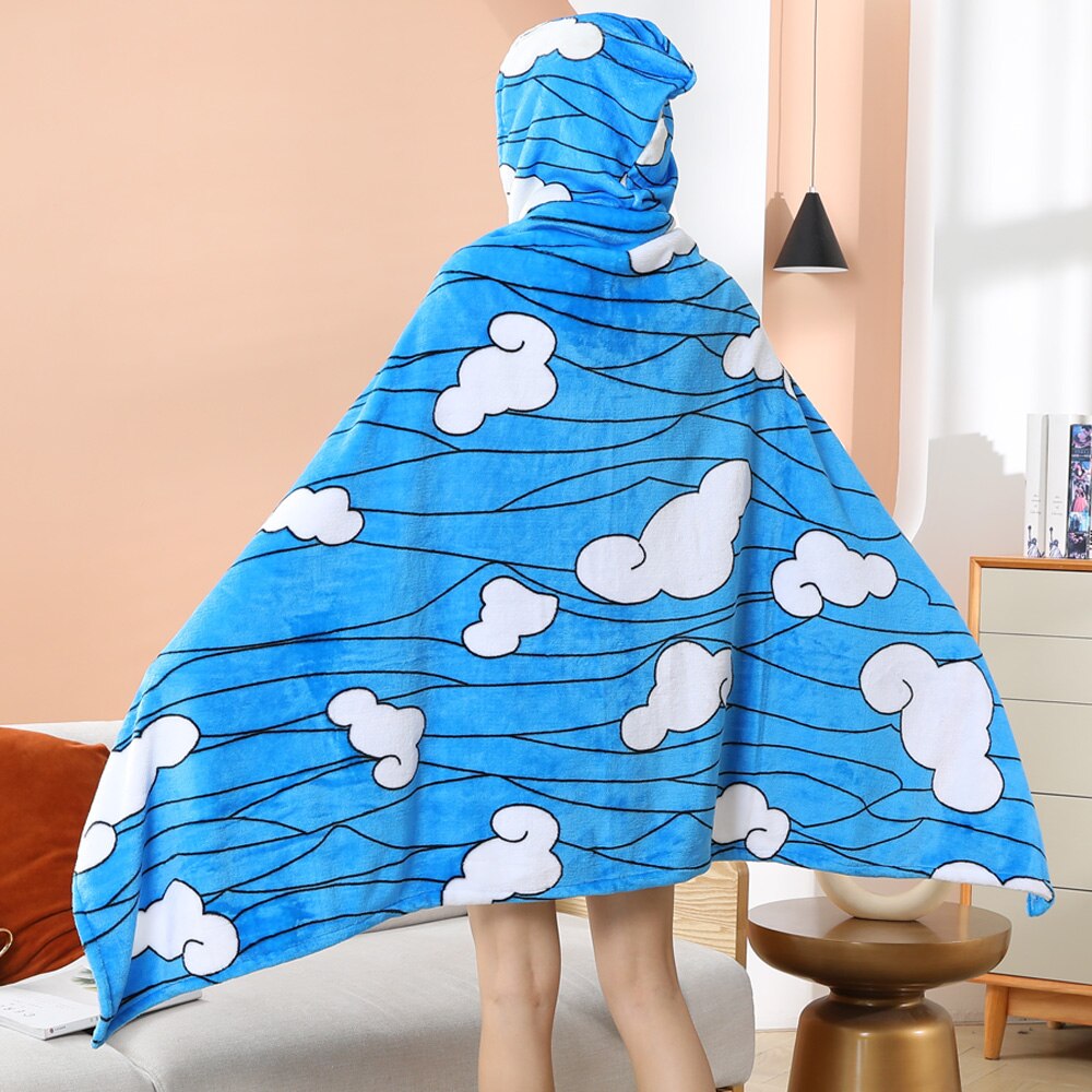 Tomioka Giyuu Cosplay Cloak Cape Anime Demon Slayer Hoodie Christmas Gift Blanket Rengoku Kyoujurou Plush Flannel Anime Blanket-Demon SLayer - MoonCos