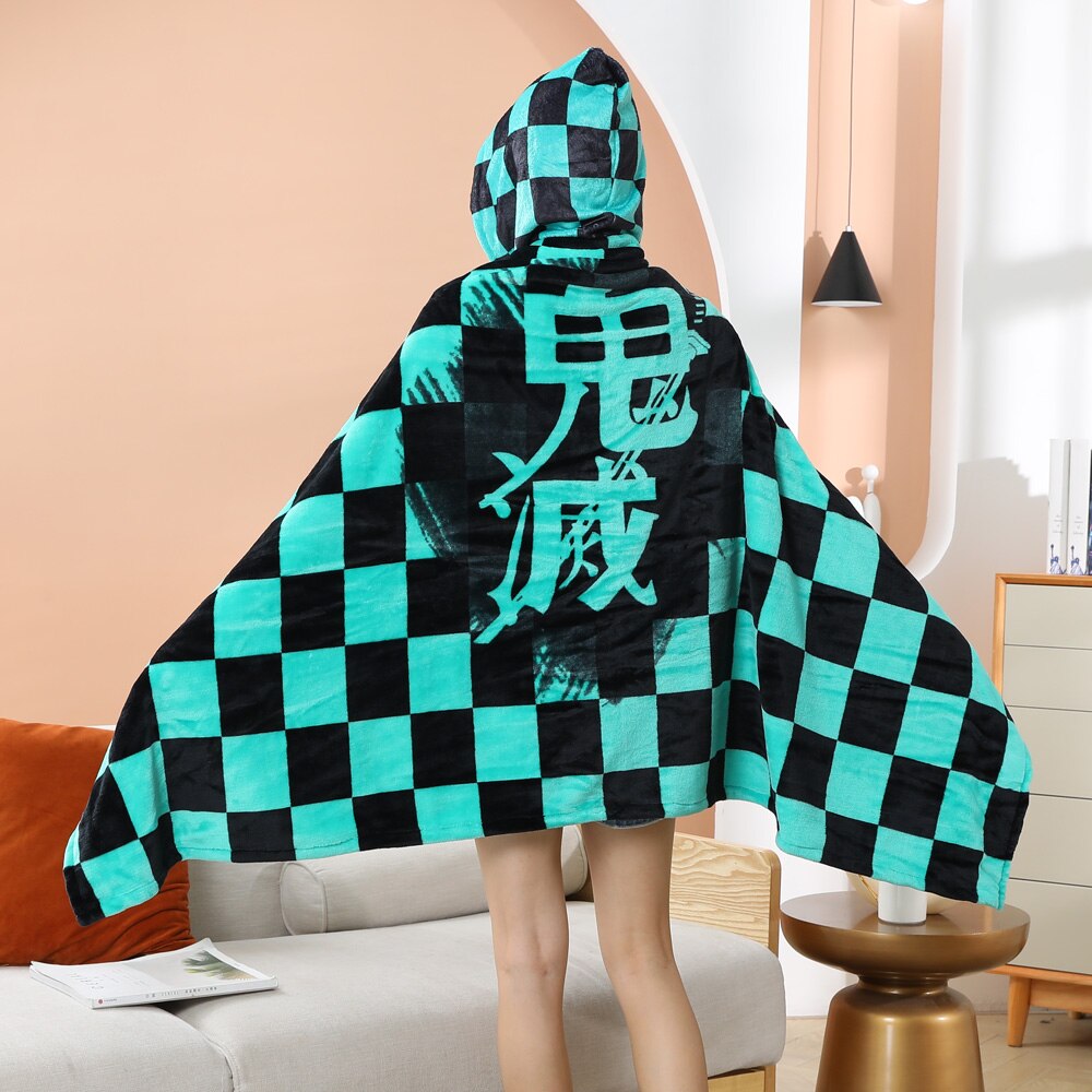 Tomioka Giyuu Cosplay Cloak Cape Anime Demon Slayer Hoodie Christmas Gift Blanket Rengoku Kyoujurou Plush Flannel Anime Blanket-Demon SLayer - MoonCos