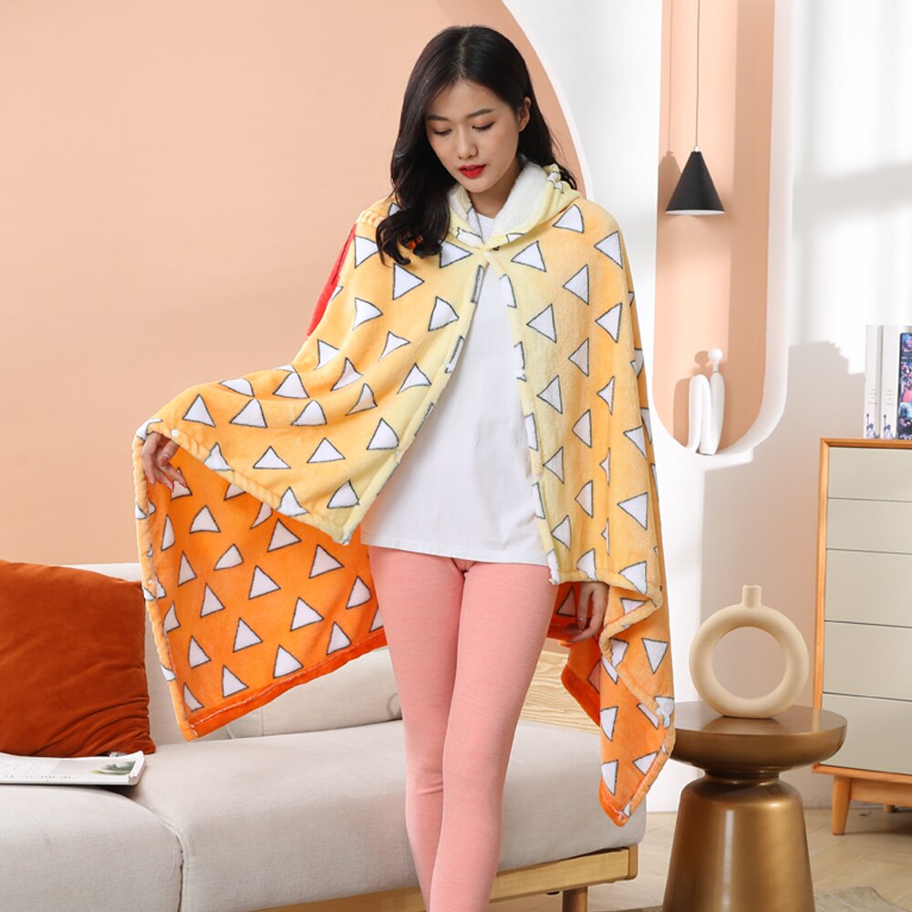 Tomioka Giyuu Cosplay Cloak Cape Anime Demon Slayer Hoodie Christmas Gift Blanket Rengoku Kyoujurou Plush Flannel Anime Blanket-Demon SLayer - MoonCos