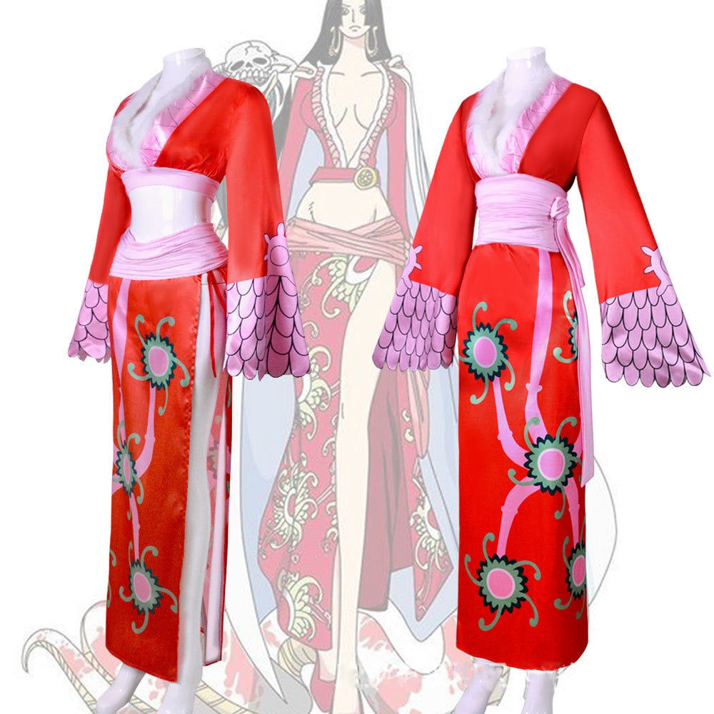 Boa Hancock Cosplay Costume Anime One Piece Outfit Empire Red Kimono Dress Clothing-One Piece - MoonCos