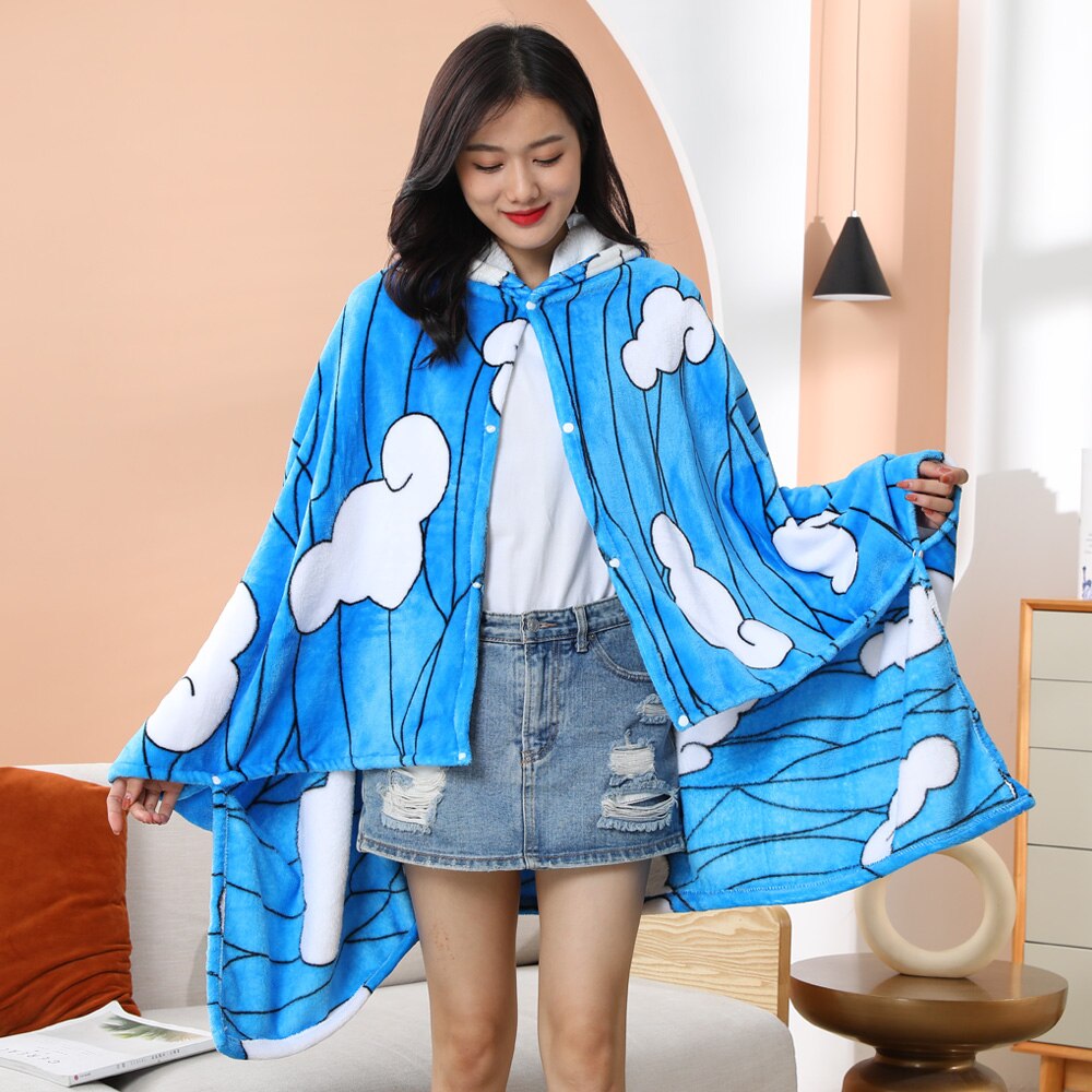 Tomioka Giyuu Cosplay Cloak Cape Anime Demon Slayer Hoodie Christmas Gift Blanket Rengoku Kyoujurou Plush Flannel Anime Blanket-Demon SLayer - MoonCos