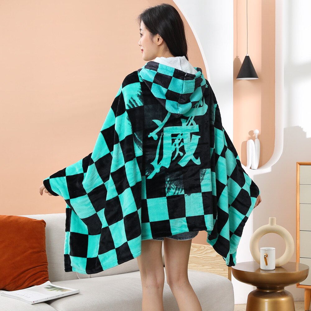 Tomioka Giyuu Cosplay Cloak Cape Anime Demon Slayer Hoodie Christmas Gift Blanket Rengoku Kyoujurou Plush Flannel Anime Blanket-Demon SLayer - MoonCos