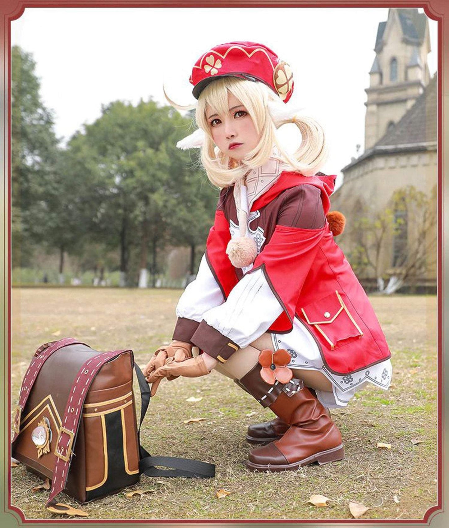 Klee Cosplay Costume Game Genshine Impact Cos Full set Deluxe Red UniformWith Backpack for Halloween Christmas-Genshin Impact - MoonCos