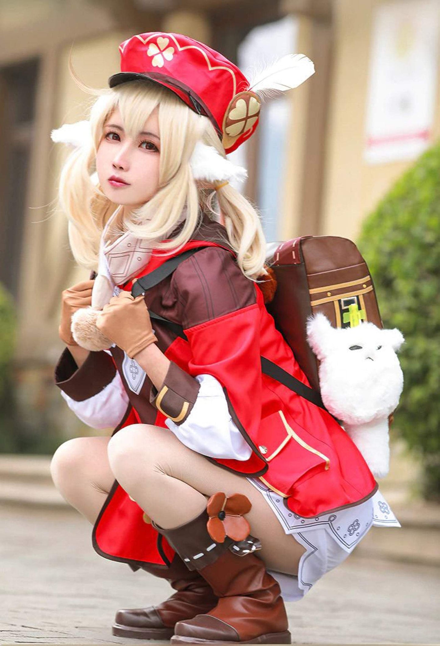Klee Cosplay Costume Game Genshine Impact Cos Full set Deluxe Red UniformWith Backpack for Halloween Christmas-Genshin Impact - MoonCos