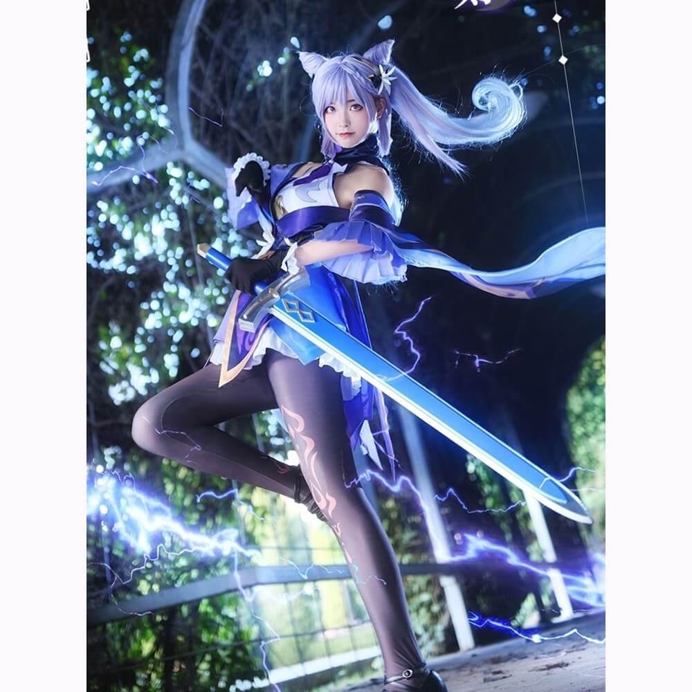 Keqing Cosplay Full set Game Genshin Impact Cos Costume – MoonCos