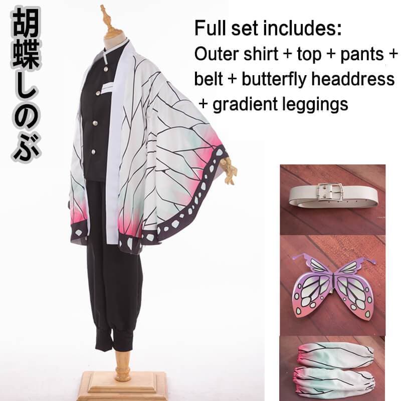 Shinobu Kocho Cosplay Costume Anime Demon Slayer Kimetsu No Yaiba Cos Full set Mushi Bashira Kocho Shinobu Kimono Crops Uniform-Demon Slayer, New Arrivals - MoonCos
