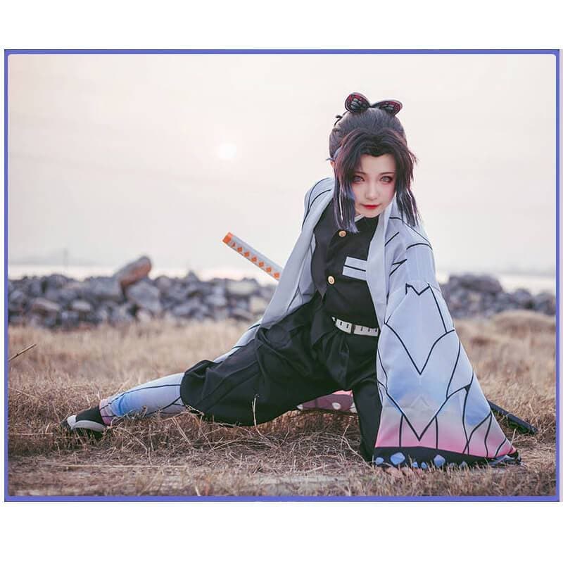 Shinobu Kocho Cosplay Costume Anime Demon Slayer Kimetsu No Yaiba Cos Full set Mushi Bashira Kocho Shinobu Kimono Crops Uniform-Demon Slayer, New Arrivals - MoonCos