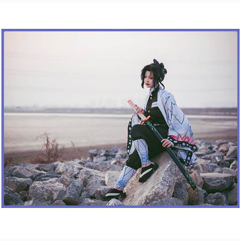 Shinobu Kocho Cosplay Costume Anime Demon Slayer Kimetsu No Yaiba Cos Full set Mushi Bashira Kocho Shinobu Kimono Crops Uniform-Demon Slayer, New Arrivals - MoonCos