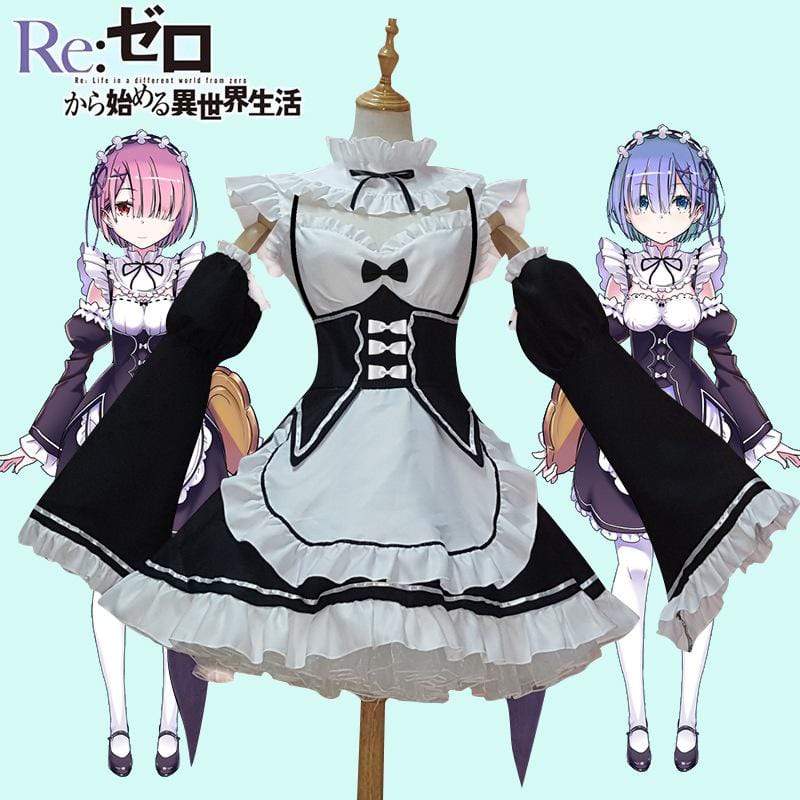 Kawaii Ram Rem Cosplay Costume Cute Sisters Maid Servant Dress Re:zero Kara Hajimeru Isekai Seikatsu Re Life In a Different World-Featured Collection, Re:zero - MoonCos