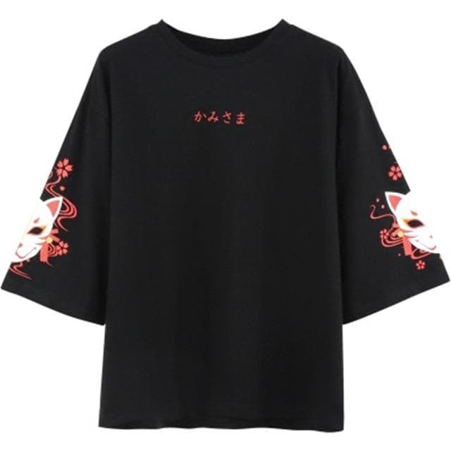 Anime fox printed cross ribbon Lolita Girls' T-shirt harajuku spring Black Top skirt hoodies-Daily wear - MoonCos