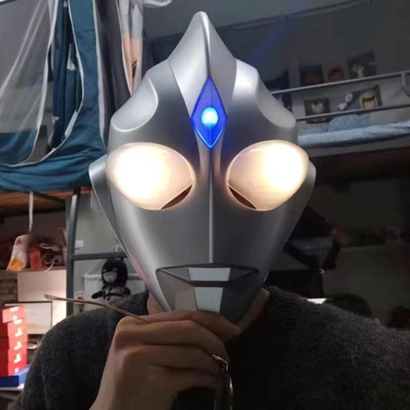 [New] Ultraman Cosplay Helmet Touchable Headgear with light Ultraman Tiga Cos High quality Toy Three light