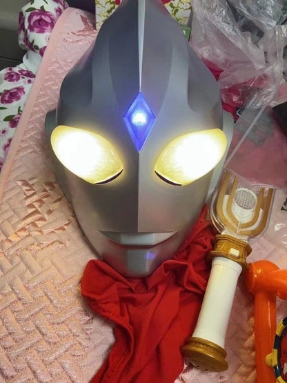 [New] Ultraman Cosplay Helmet Touchable Headgear with light Ultraman Tiga Cos High quality Toy Three light