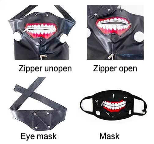 Kaneki Ken Cosplay Zipper Mask Anime Tokyo Ghoul Black Leather Mask Full set Eye mask Facial mask Anime Props Cool Cos Tools Halloween Gift-Tokyo Ghoul - MoonCos