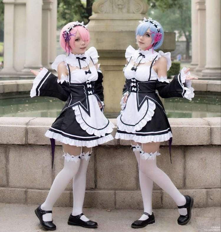 Kawaii Ram Rem Cosplay Costume Cute Sisters Maid Servant Dress Re:zero ...