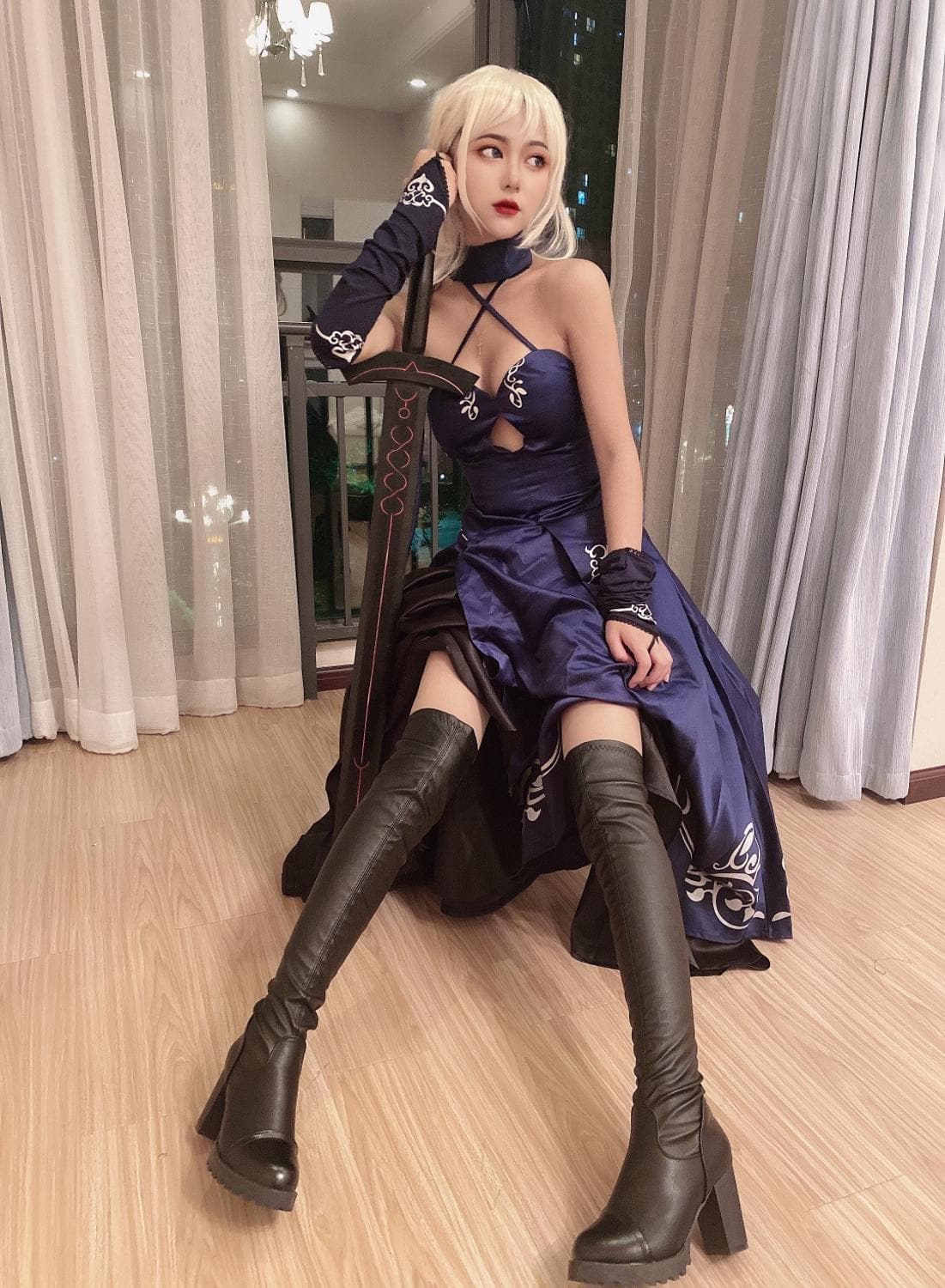 Black Saber Cosplay Costume Fate Stay Night Anime FGO Bride Gothic Lolita Dress Saber Alter Artoria Pendragon-Fate Stay Night, FGO, Saber - MoonCos