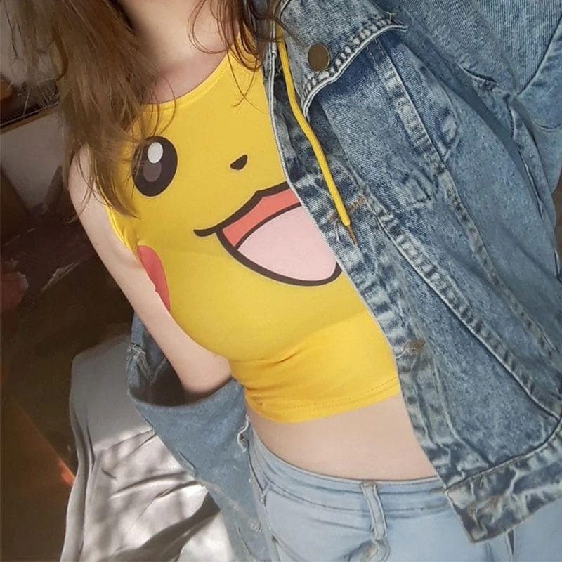 Cute Cartoon Tank Top Anime Vest Kawaii Pikachu Cartoon Sexy Tank top Sleeveless Female Vest Women Cosplay Girl Sex Costume Female Tops For Summer-Daily wear, Pokemon - MoonCos