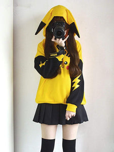 Cartoon Pikachu Hoodie Coat Jacket Yellow Hoodies Cosplay Long Sleeve Pullover Autumn Coat-Pokemon - MoonCos
