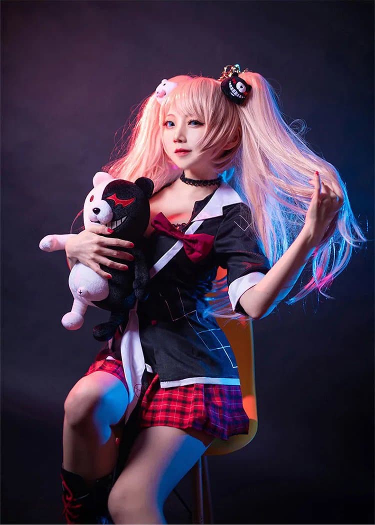 Enoshima Junko Cospaly Full set Anime Danganronpa Cosplay Costume Black and White Bear Cute Junko Enoshima Loli Skirt Wig Doll High quality-Dangangronpa - MoonCos