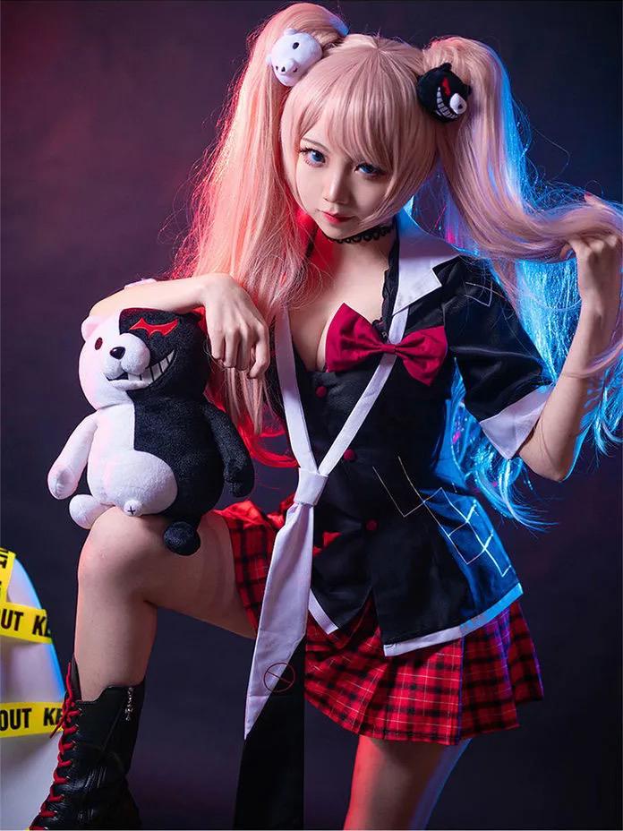 Enoshima Junko Cospaly Full set Anime Danganronpa Cosplay Costume Black and White Bear Cute Junko Enoshima Loli Skirt Wig Doll High quality-Dangangronpa - MoonCos