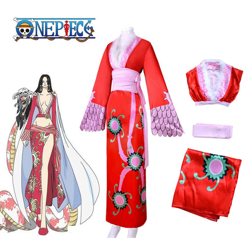 Boa Hancock Cosplay Costume Anime One Piece Outfit Empire Red Kimono Dress Clothing-One Piece - MoonCos