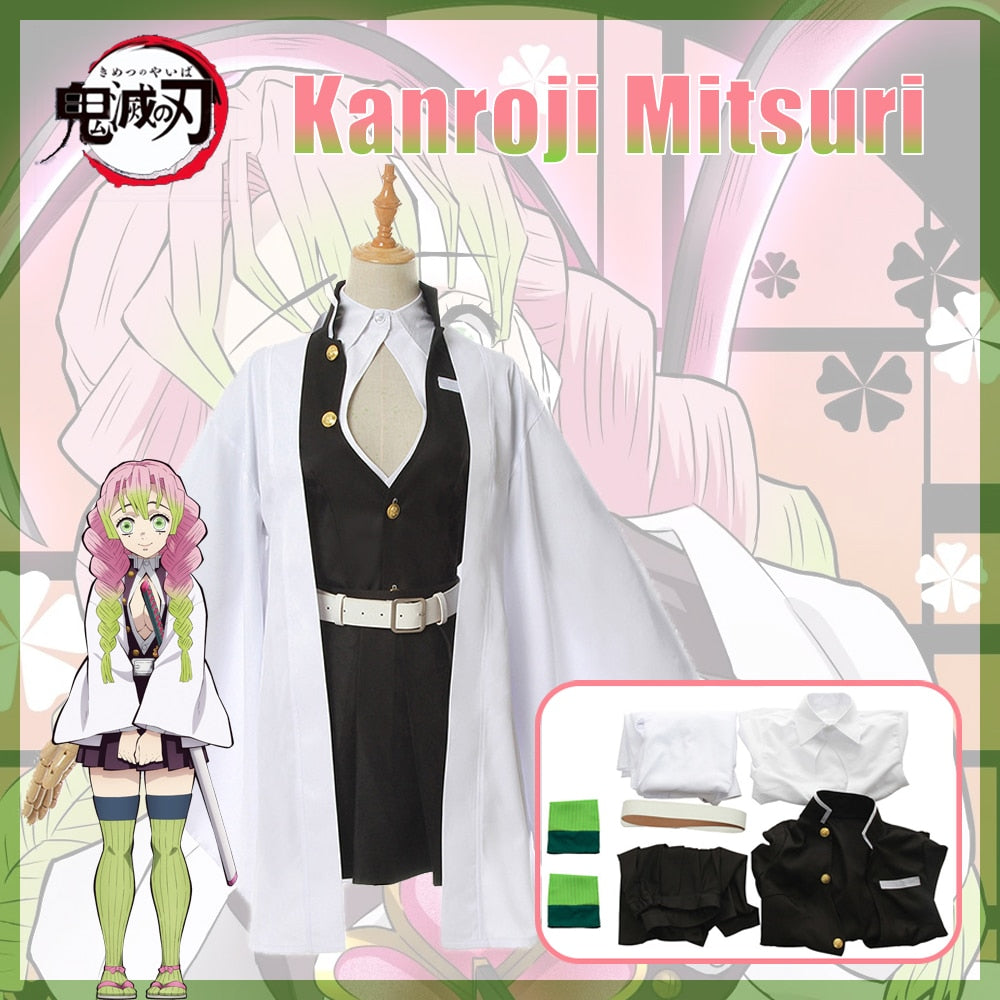 Kanroji Mitsuri Cosplay Costume Anime Demon Slayer Outfit Kimetsu no Yaiba Kimono Uniform Clothes Props Set-Demon SLayer - MoonCos