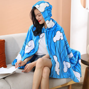 Tomioka Giyuu Cosplay Cloak Cape Anime Demon Slayer Hoodie Christmas Gift Blanket Rengoku Kyoujurou Plush Flannel Anime Blanket-Demon SLayer - MoonCos